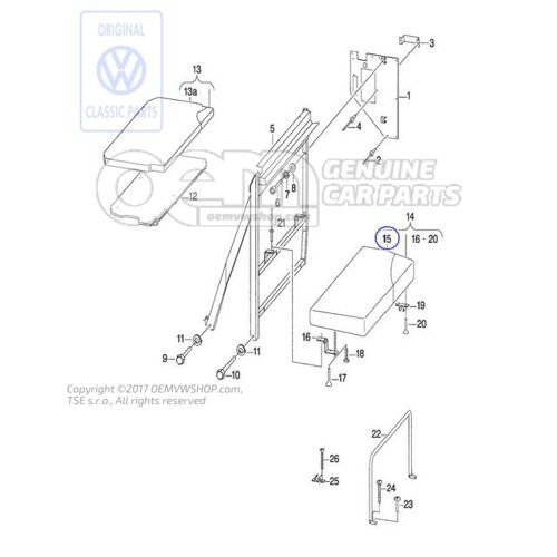 Wyściełana tapicerka Volkswagen Campmob. (Typ2/Transnp./LT) 701070247C