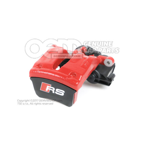 4M8615403 QC8 Audi RS6/RS7/RSQ8 czerwona Obudowa zacisku hamulcowego z serwomotorem, napełniona i oczyszczona bez klocków hamulcowych do pojazdów z ceramicznymi klockami hamulcowymi rozmiar 370x30mm tył lewy 4M8615403  QC8