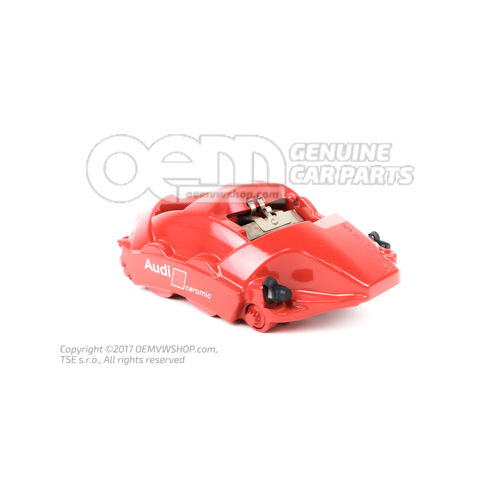 Zacisk hamulcowy Audi e-tron GT czerwony bez klocków do hamulców ceramicznych o wymiarach 410x32mm tył prawy 4J3615424AD