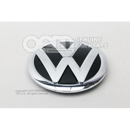 Emblemat VW w kolorze czarnym, błyszczącym/polerowany chrom 7P6853601D FOD