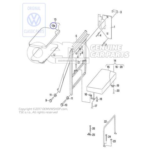 Wyściełana tapicerka Volkswagen Campmob. (Typ2/Transnp./LT) 701070247D