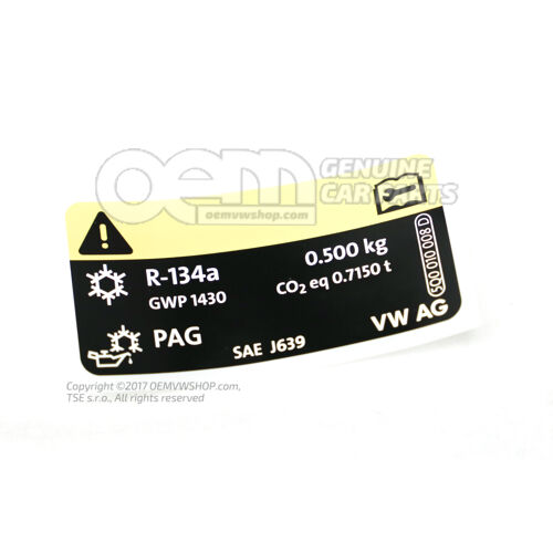 Naklejka „ac” *czynnik chłodniczy R134a *poziom naładowania 5Q0010008D